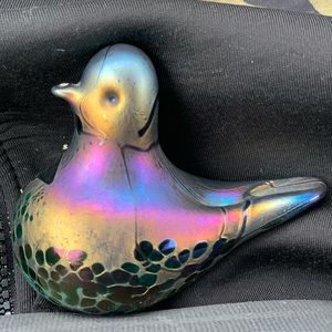 SIGNED Phoenician Glass Blue Iridescent Bird